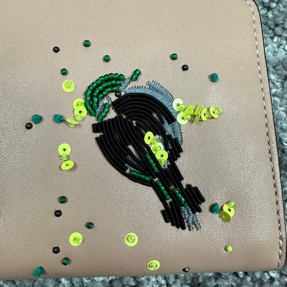 Coach Meadowlark Songbird Large Accordion Women Beading Stitching Leather Wallet - Picture 6 of 16